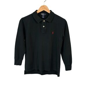 Polo Ralph Lauren Kids S 8/10 Black Cotton Long Sleeve Polo Shirt Red Pony Logo
